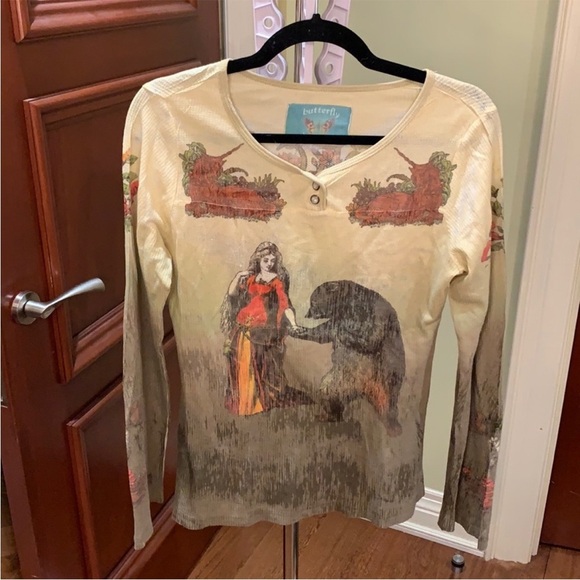 Rare butterfly dropout anthropologie vintage long sleeve top - Picture 4 of 4
